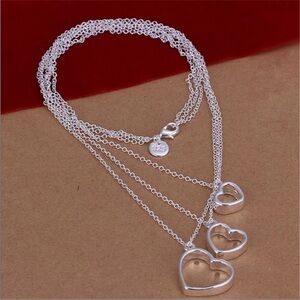 Elegant Silver Multilayered Heart Necklace